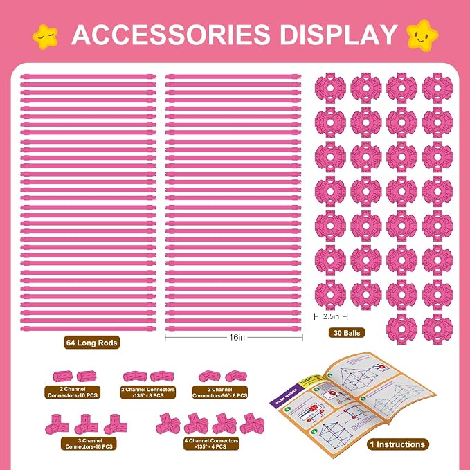 SpringFlower Fort Building Kit for Kids,STEM Construction Toys, Educational Gift for 4 5 6 7 8 9 10 11 12 Years Old Boys and Girls,Ultimate Creative Set for Indoor & Outdoors Activity,140 Pcs,Pink