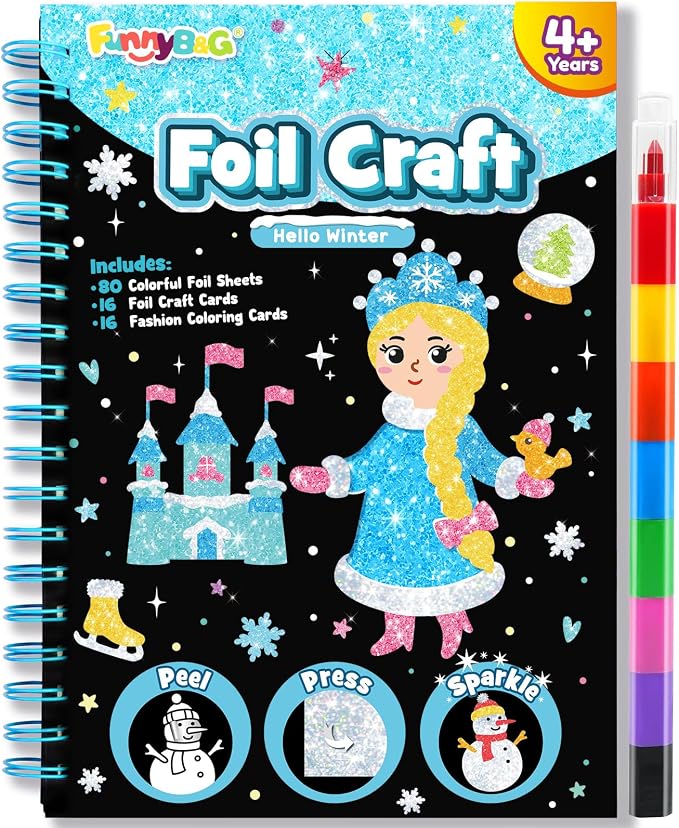 FUNNYB&G Foil Art Craft Kit for Kids, Sparkly Birthday Gift Toy for Girls | No Mess, Kids Ages 4-10 Create Sparkling Artwork, A Creative Gift for Birthdays, Holidays, Travel Activities,Screen-Free Fun