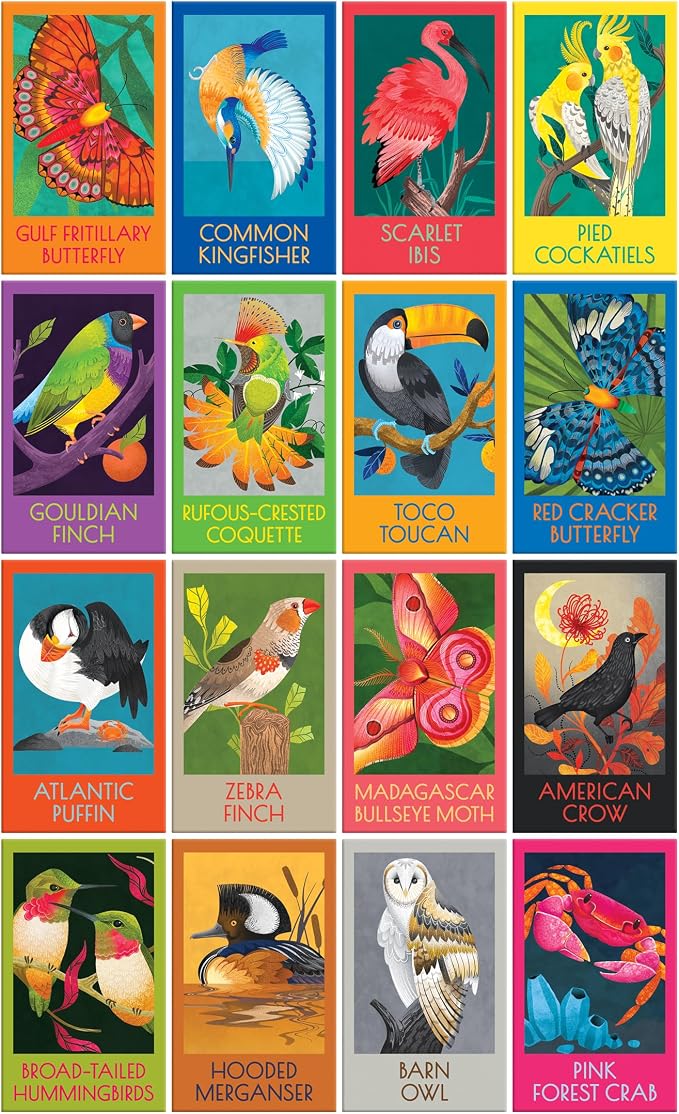 RoseArt - Birds Butterflies & Crab Jigsaw Puzzle Box Set- 16 Mini Puzzles, 100 Pieces Each - Colorful Puzzle Gift Set for Adults
