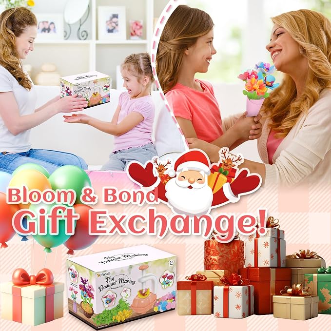 Kufanda 222 Pcs DIY Flower Bouquet Making Kit for Kids Ages 4-8 — Fabric Flower Craft Set with Embossing Machine, Screen-Free STEM Educational Gift Toy for Girls, Granddaughter Birthday Christmas