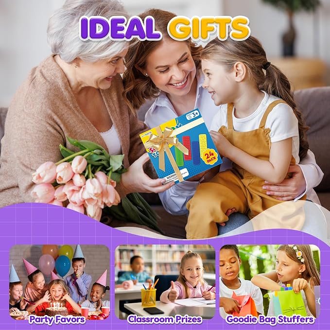 Sensory Fidget Toys Kids Adults: 24 Pack Textured Suction Toys for Autism | Sensory Stickers for Stress Relief - Fidget Strip for Classroom Office - Special Education Classroom Prizes Must Haves