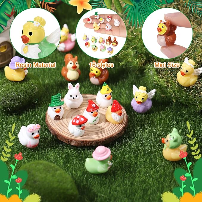 80 Pack Mini Resin Ducks Toy Figures, Spring Ducks Little Figures | Tiny Ducks to Hide Prank, Party Favor for Birthday, Spring Party Favor Decor (16 Styles)