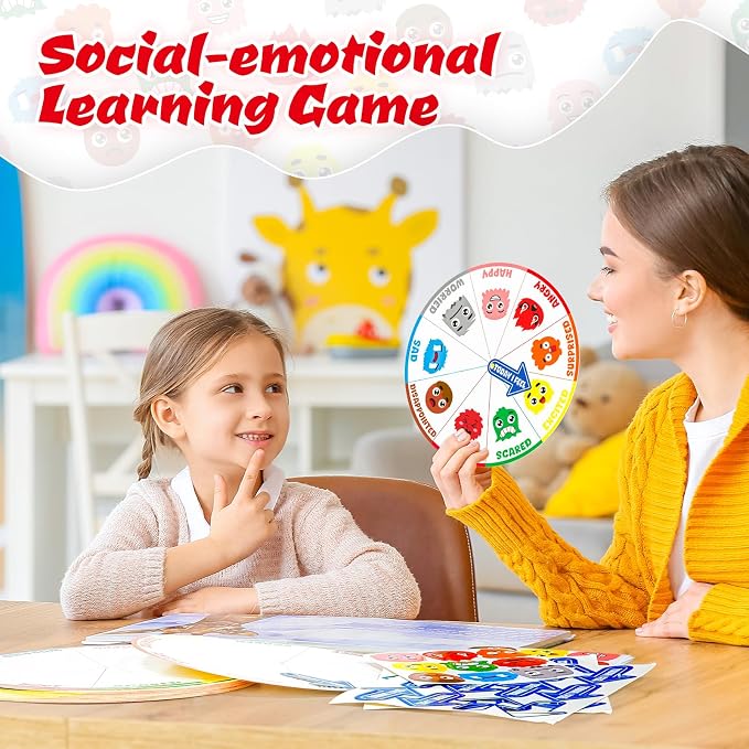 Cinrobiye 24 Set Social Emotional Learning Activities Skills Explore Emotions Wheel with Faces Emotion Matching Cards Feelings Wheel for Preschool Counseling Office Must Haves Therapy Game (Wheel)