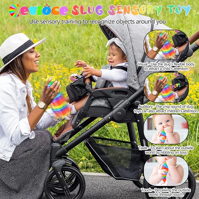 Cevioce Fidget Slug Toy, Sensory Slug Fidget Toys for Kids & Adults, 3 PCS Autism Sensory Toys for Children Toddlers, Toddler Toys 3+ Year Old, Easter Basket Stuffers Gifts for Kids Boys Girls C