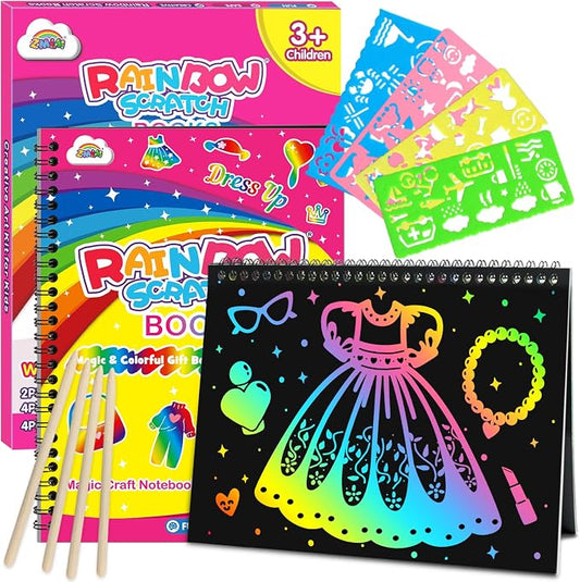 ZMLM Scratch Paper Art-Crafts Gift: 2 Pack Rainbow Notebooks Supplies Toys | Art Crafts for 3 4 5 6 7 8 9 10 11 12 Years Old Girls and Boys Kids Birthday Christmas Party Travel Games Activities