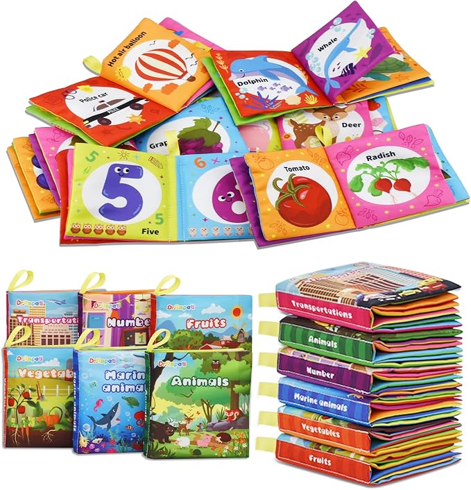 Dr.Rapeti 6 Pack Soft Books, Cloth Book, Bath Book, Baby Book, Crinkle Book | Baby Shower Toy, Washable, Nontoxic, Educational Learning Toy, Sensory Book, Baby Soft Cloth Book, Crinkle Soft Book