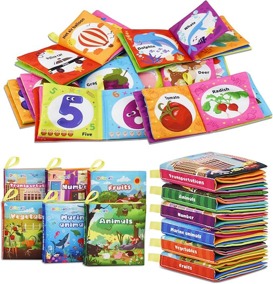 Dr.Rapeti 6 Pack Soft Books, Cloth Book, Bath Book, Baby Book, Crinkle Book | Baby Shower Toy, Washable, Nontoxic, Educational Learning Toy, Sensory Book, Baby Soft Cloth Book, Crinkle Soft Book