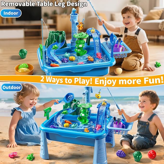 Water Table for Toddlers - Kids Play Sink with Running Water | with Pump, Water Table for Kids Ages 4-8 with Fishing Games, Summer Outside Sensory Gift Toys for Boys and Girls 3 4 5 6 7 8