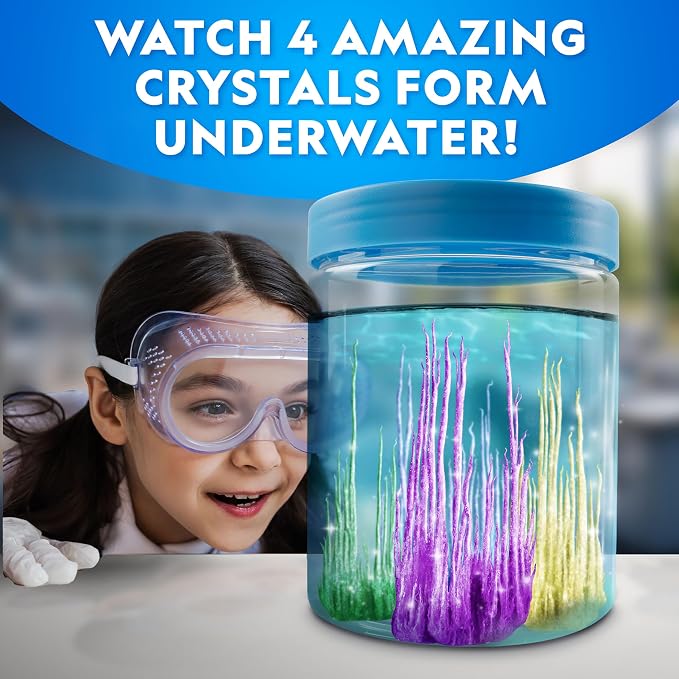 National Geographic Crystal Growing Kit with 5 Unique Activities | Glow-in-the-Dark Crystal, Underwater Crystals, Crystal Trees and Dinosaur Figure, STEM Science Activity, Birthday Gift