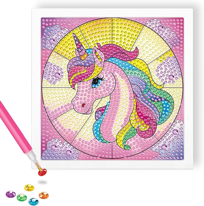 Reofrey Diamond Art Kits for Kids with Frame, DIY Fantasy Horse Diamond Painting Kits, Arts Crafts Gift for Girls & Boys Ages 4,5,6,7,8,9,10,11,12, Creative Educational Toy for Beginners (7x7 Inches)