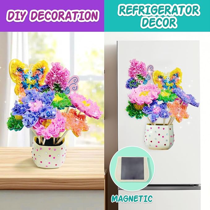AGENTLAN Poke Art Bouquet Craft Kit,Mess-Free 3D Crafts for Kids Ages 3-8 | Glue free with flower pot,poke in foam flowers, butterflies,DIY arts and crafts gift for toddlers