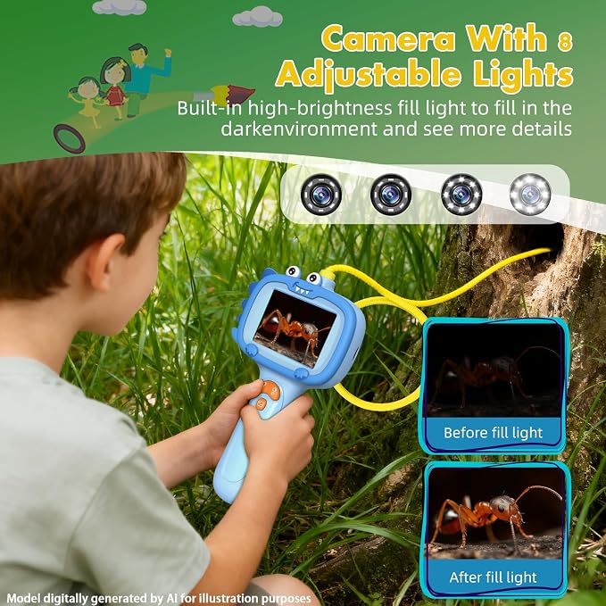 Daxiongmao Borescope Camera with Light for Kids | STEM Science Educational Toy for 3 4 5 6 7 8 9 10 Years Old Boys & Girls | Birthday Gift for Outdoor Adventures & Nature Discovery（Blue）