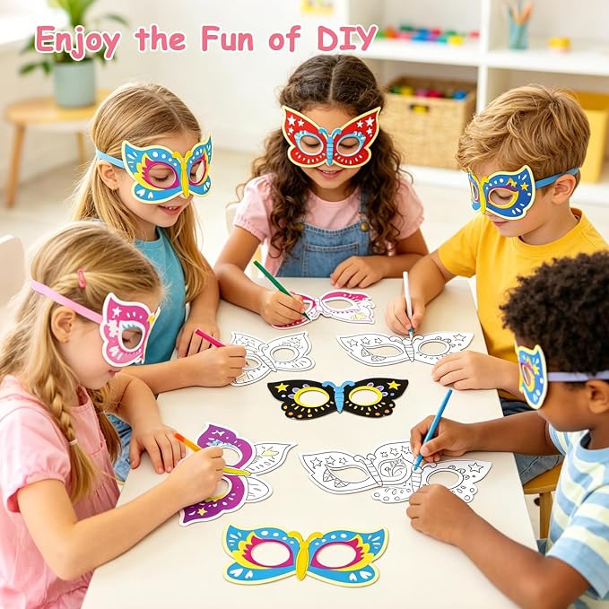 24 Pcs Color Your Own Butterfly Crafts for Kids Summer School Party | Coloring Masks Craft DIY Paper Arts and Crafts for Classroom Favors Masquerade Dress-Up Party Supply Fun Art Game Activity