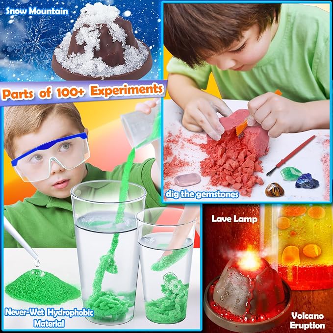 UNGLINGA 100+ Science Lab Experiments Kit for Kids | S.T.E.M Project Activities Educational Birthday Toys Gifts for Boys Girls, Chemistry Set, Gems Dig, Volcano, Glowing Worms