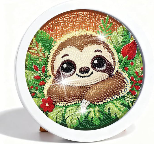Gemozaic Sloth Diamond Art Kits for Kids Ages 6-8-12, Round Frame, 8 x 8 in | Cute Sloth Diamond Art for Kids 10 12 Year Old, DIY Easy Kid Big Gem Painting, Animal Arts and Crafts for Girl Birthday Gift