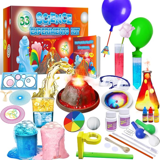 UNGLINGA 33 Experiments Science Kit for Kids | Science S.T.E.M Toys Gifts for Boys Girls Learning Educational Chemistry Set, Volcano Erupting, Scientis Kit