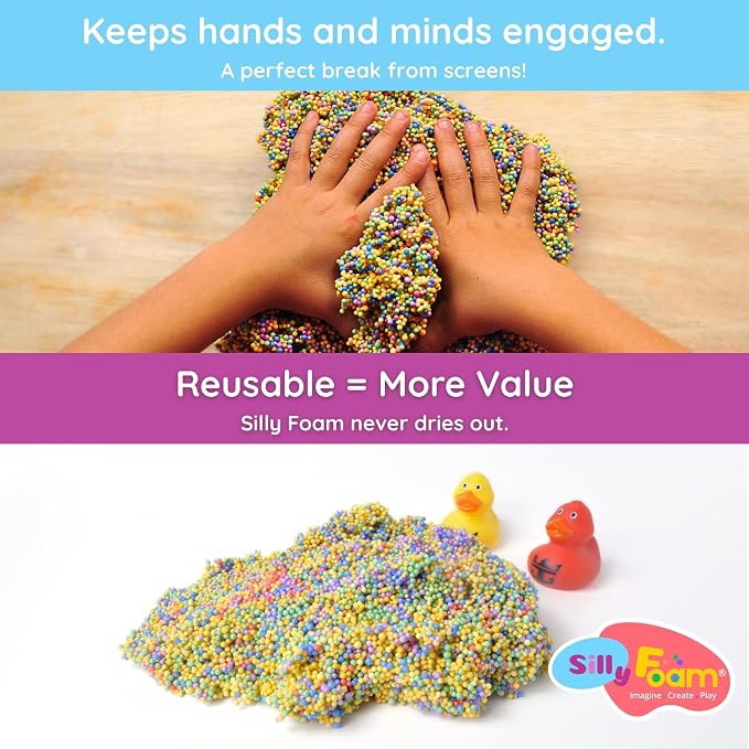 Silly Foam, Creative Modeling Foam Beads, 2-Pack of 6 Neon Pastel Colors, Perfect for Preschool and Kids, Arts & Crafts, Sensory Play, STEM, Travel Toy, Easter Basket Stuffers, Non-Toxic (Age 3+)