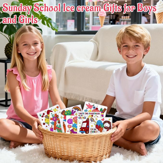 24 Sets Religious Sunday School Crafts for Kids Bulk, Christian VBS Craft Puzzle Ice Cream Bible Jesus Loves, Summer DIY Arts for Classroom Activities, Back to School gifts, Coloring Games Supplies