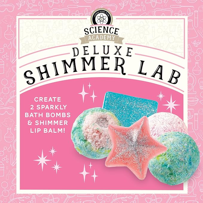 MindWare Science Academy Deluxe Shimmer Lab – Kit Includes 40pcs to Teach Kids & Teens Cosmetic Chemistry - Boys & Girls Make DIY Bath Bombs, Lip Balm & Soaps with eco-Friendly Biodegradable Glitter