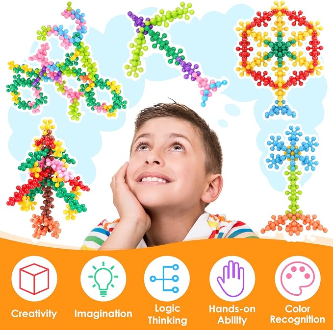 Building Blocks Educational Toy - 300PCS Snowflake Stem Construction Set for Kids 3+, Safe Non-Toxic Storage Case, Learning Gifts for Boys Girls, Multi-Color | Interlocking Snowflake Discs in BPA-Free Plastic with Storage Case – Boosts Fine Motor Skill...