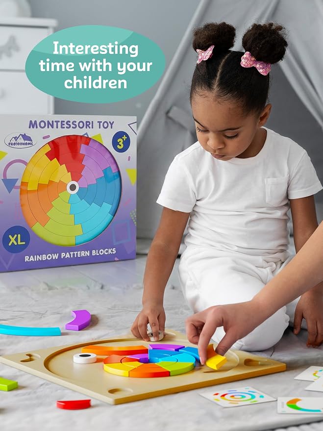 Montessori toys Wooden Pattern Blocks Tangrams for Kids 3-5 Years Old XL | Preschool Learning Activities, Color Sorting Stacking, Educational Games, Fine Motor Skills Development, baby girls and boys