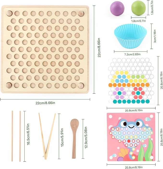 Wooden Peg Board Bead Game, Montessori Learning Toy, Color Sorting Stacking Matching, Fine Motor Math Counting, Multicolor Wood, 3-5 Years