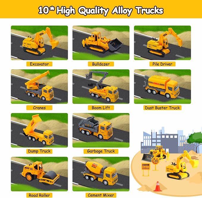 iGRATENS Construction Toys with Sound Books - Dig It! Dump It! Build It! | Construction Board Book with 10 Buttons & 20pcs Toys, Realistic Sound, Exquisite Illustrations, Great for Little Truck Lovers