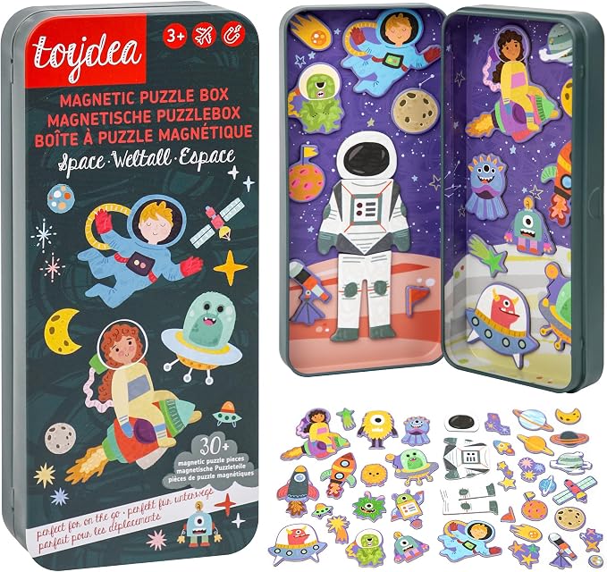 Magnetic Puzzle Box for Kids Ages 3-5, Space Travel Puzzle Game | 30+ Magnetic Pieces, Inspire Curiosity & Imagination, Quiet Travel Toy, Gift for Girls and Boys