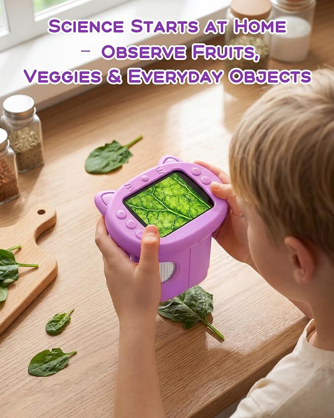 Digital Handheld Microscope for Kids, 1000X Portable Pocket Magnifying Glass with 2.4" Screen, STEM Educational Birthday Gift for Boys Girls Age 4-6 to 8-12, Outdoor Exploration Toy,Purple