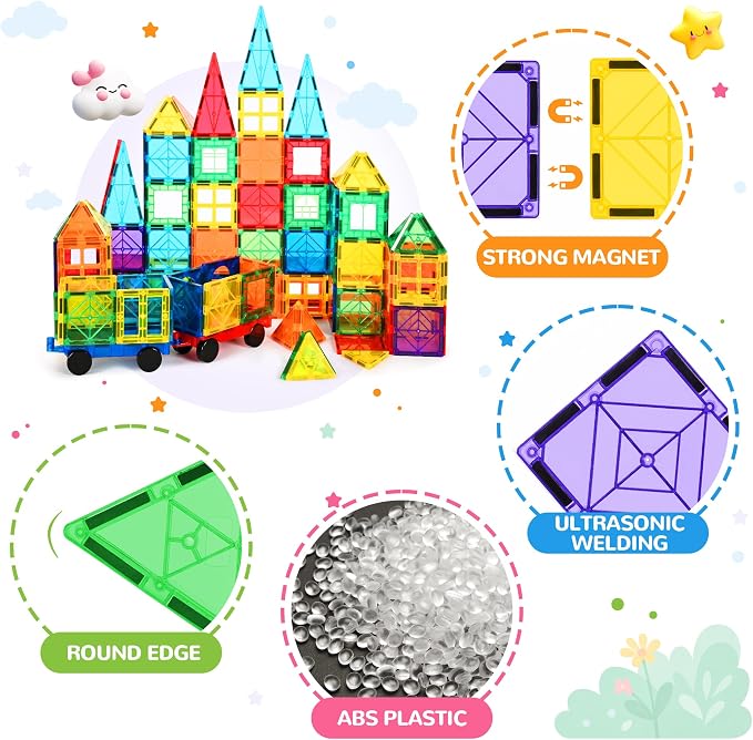 cossy 100 Pcs Magnetic Tiles Magnet 3D Building Blocks Set, Educational Construction Toys for 3+ Year Kids with Magnet Tiles, Educational,Recreational, Conventional