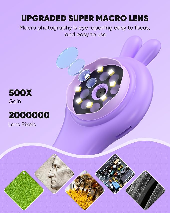 T TAKMLY Mini Pocket Digital Microscope, Macro Fixed Focus Magnifying Glass, Portable Handheld USB Digital Microscope 500x Magnification, 4X Zoom