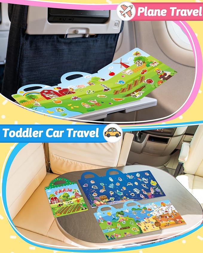 Benresive Reusable Sticker Book for Toddlers, Stickers for Kids, Travel Toy | Toddler Toys, Boys Girls Birthday Gifts, Airplane & Road Trip Essentials Kids, No Mess Waterproof Toddler Crafts Activities