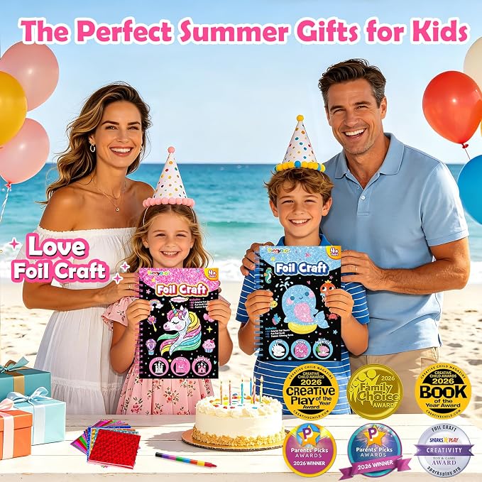 FUNNYB&G Foil Art Craft Kit for Kids, Sparkly Birthday Gift Toy for Girls | No Mess, Kids Ages 4-10 Create Sparkling Artwork, A Creative Gift for Birthdays, Holidays, Travel Activities,Screen-Free Fun
