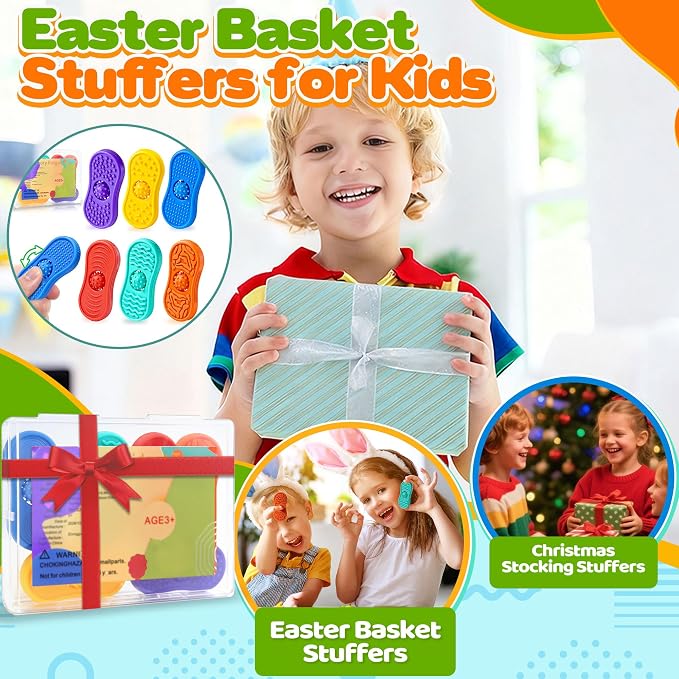 Classroom Must Have Sensory Fidget Toys For Kids 6 Pack Silicone Worry Stones for Autism & ADHD Calming Down Quiet Figette Stress Toys for Anxiety Relief Office Desk Toy Set Easter Basket Stuffer Gift