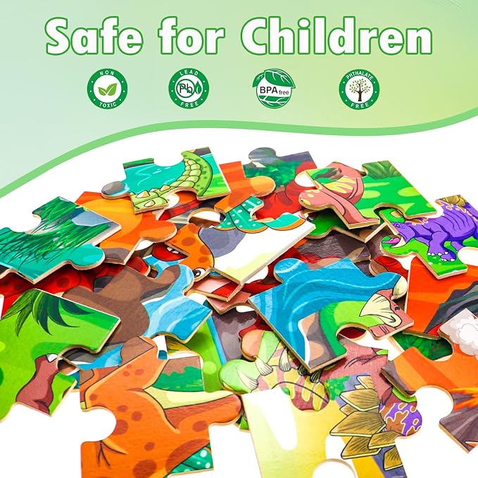 Puzzles for Kids Ages 4-6, 4 x 24 PCs Dinosaur Wooden Puzzles | Dinosaur Puzzles for Toddlers & Kids Ages 3-5, Preschool Educational Puzzles Toys, Birthday Gifts Set for Boys & Girls