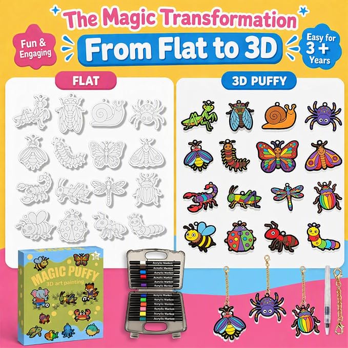 MWOMGLP Magic Foam Texture Painting Kit, 16 Pack DIY Puffy Foam Art Craft Set for Kids, 3D Sensory Painting Paper with Colorful Foam Sheets, Creative Gift for Boys Girls Ages 3+(Animal)