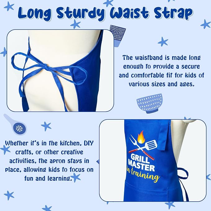 R HORSE 2 Pieces Kid Apron and Chef Hat Set, Children Role Play Chef Toy | Dark Blue Adjustable Kitchen Apron for Kid Boy, Ideal for Cooking, Baking, Painting, Training, Cooking Birthday Gift
