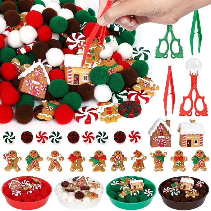 135 Pcs Christmas Gingerbread Man Sensory Bin Items Christmas Candy Counting Sorting Sensory Bin Filler Fine Motor Toys Gingerbread Man Counts for Kids Xmas Counting Toys for Preschool