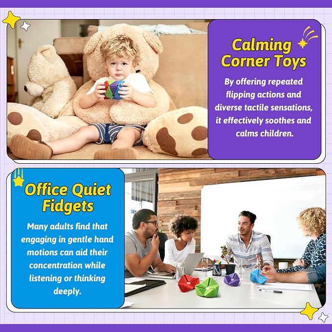 4PCS Sensory Flip Cube Fidget Toys, Quiet Fidget Toy for Kids & Adults | Hexagonal Silicone Sensory Toys for Teens,ADHD,Classroom Prizes,Office Desk Fidgets,Travel Toys,Party Favors,and Gift Ideas