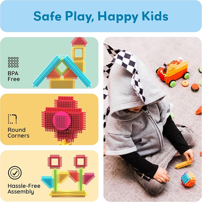 PicassoTiles PTB100 100pcs Hedgehog Shape 3D Building Blocks Tiles Farm Theme Set Learning Playset STEM Toy Set Educational Kit Child Branin Development Preschool Kindergarten Toy