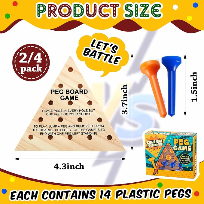 Estune 2 Pack Wooden Triangle Peg Game Kids Educational Board Portable Travel Table Game Strategy Toy Gift for Christmas Children Family Adults Fun Learning Puzzles