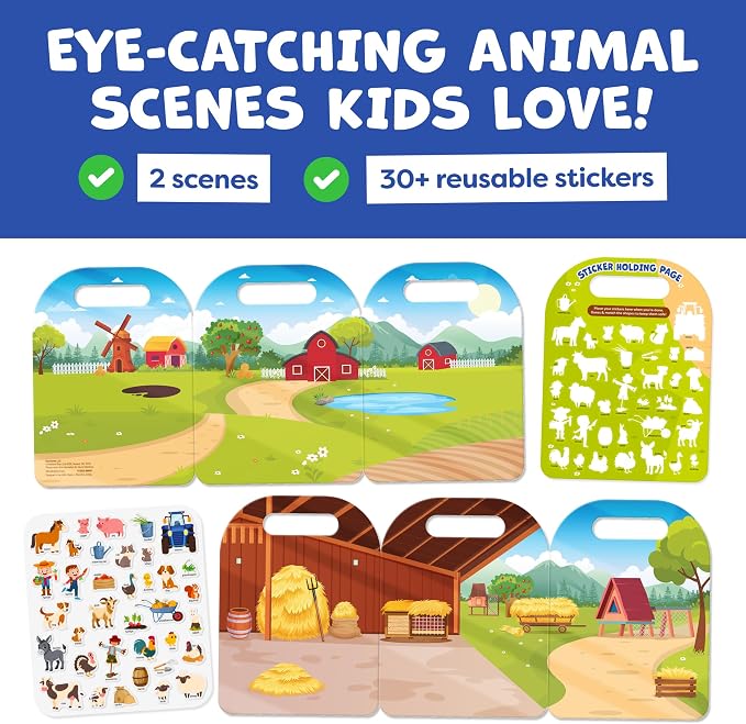 Reusable Sticker Books for Toddlers 1-3, Stickers for Toddlers 2-4 Years - Stickers for Kids Airplane Toys for Toddler 1-3, Toddler Travel Toys - Reusable Sticker Book Birthday Gifts for Boys Girls