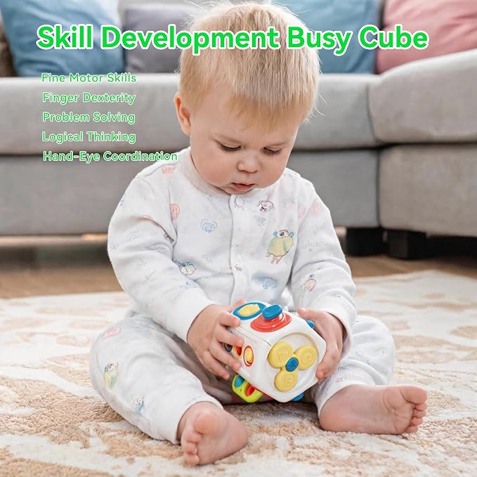Busy Cube Travel Toy for Toddlers, Fine Motor Montessori Activity Toy | Keeps little hands busy with 10 engaging activities that build confidence through everyday discovery.