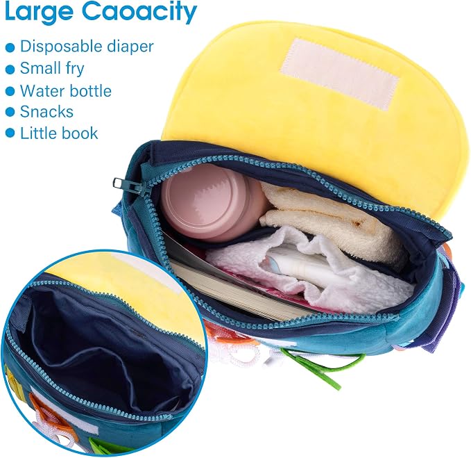 Busy Board - Toddler Backpack with Buckles and Learning Activity Toys - Develop Fine Motor Skills and Basic Life Skills - Learn to Tie Shoes - Children's Travel Toy
