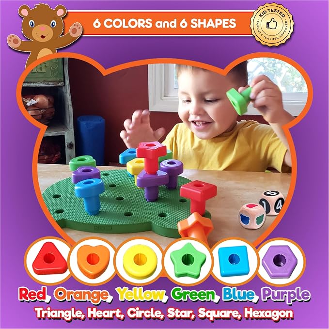 Grab & Stack Jumbo Shapes Pegboard - Sort, Count, Match & Play 18pc + eBook