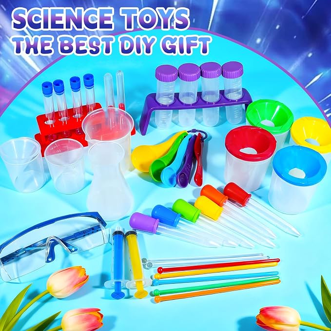Bbiamsleep 37PCS Science Kits for Kids, Beakers and Test Tubes Experiments | Color Science Experiment Educational Toys Christmas Gift, Plastic Beakers Test Tubes Pipettes Droppers for Kids Ages 3+