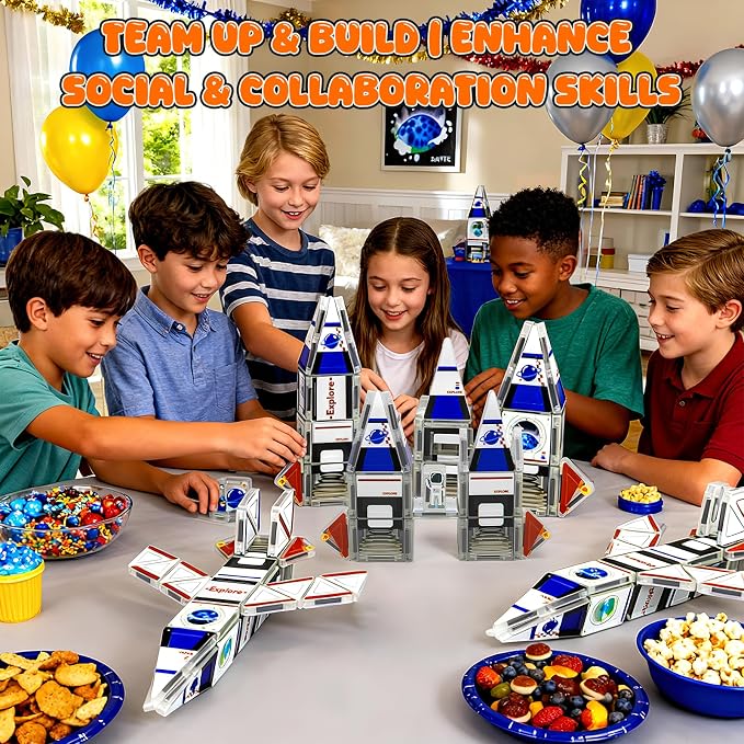 Magnetic Tiles,42PCS Magnetic Building Blocks with Metal Storage Box,Magnetic Tiles for Kids Ages 3+,Magnet Tiles for Boys & Girls（Universe）