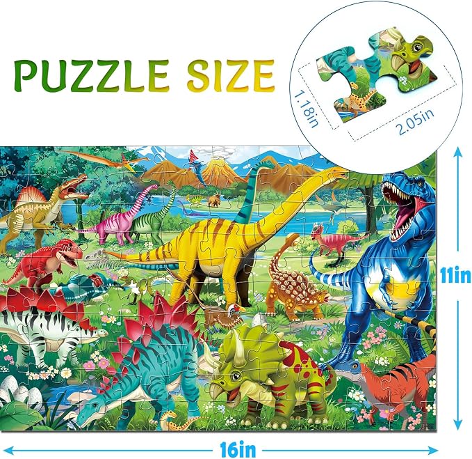 100 Piece Puzzles for Kids Ages 4-6 6-8 8-10, Educational Dinosaur Toys | 100 Piece Dinosaur Learning Educational Jigsaw Puzzles, Kids Puzzles Ages 5-8 Gifts for Girls Boys - Every Piece is Unique