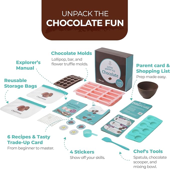 Kids Chocolate Making Kit | Real Reusable Candy Tools | Ages 6-12 | STEM DIY Activity | Chocolate Molds and Visual Recipe Cards | Screen Free Fun | Birthday Christmas Gift