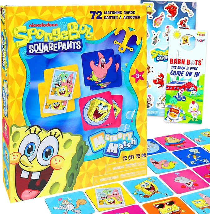 Nickelodeon SpongeBob Memory Game - Educational Toy Bundle with Memory Matching Game, Stickers & Door Hanger